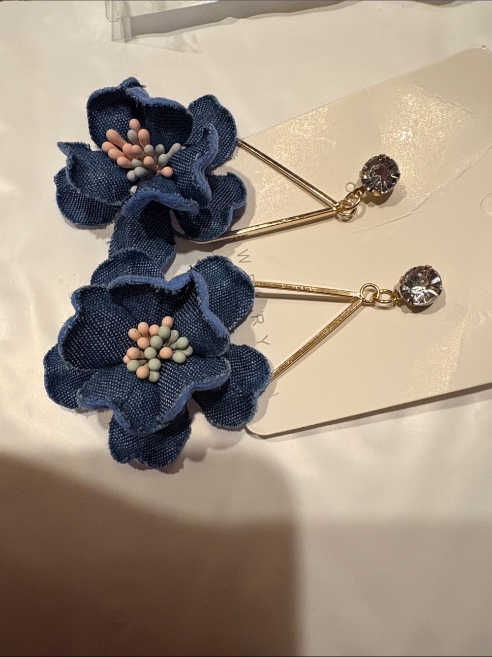 Delicate Blue Denim Flower Drop Earrings - Floral Statement